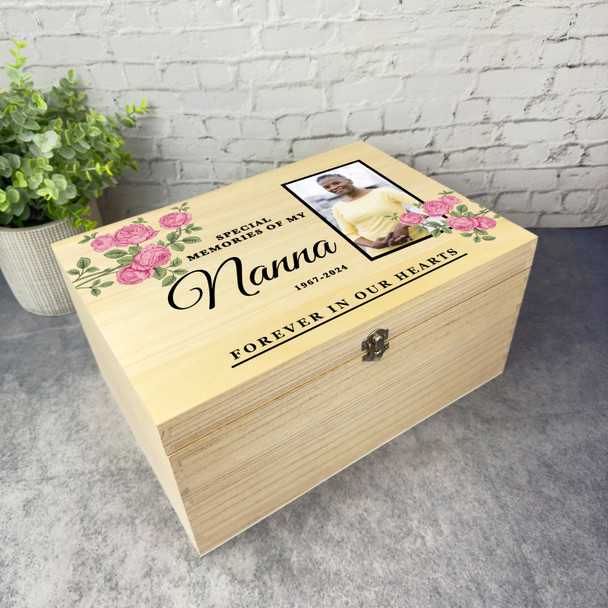 Memories Of Nanna Rose Photo Frame Memorial Personalised Wooden Keepsake Box