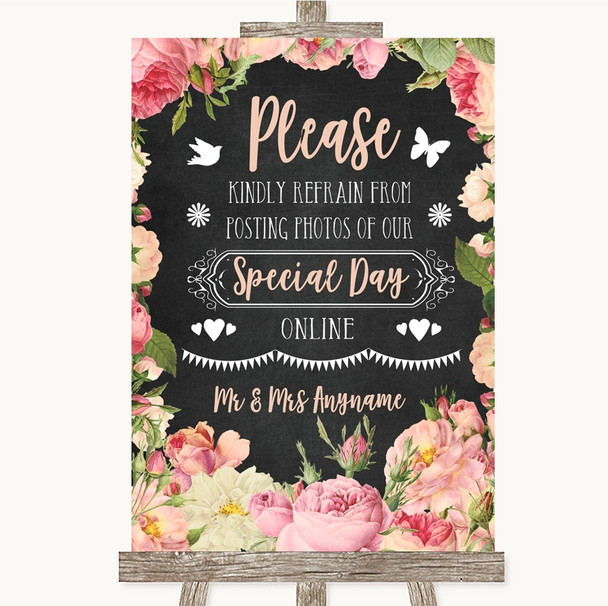 Chalkboard Style Pink Roses Don't Post Photos Online Social Media Wedding Sign