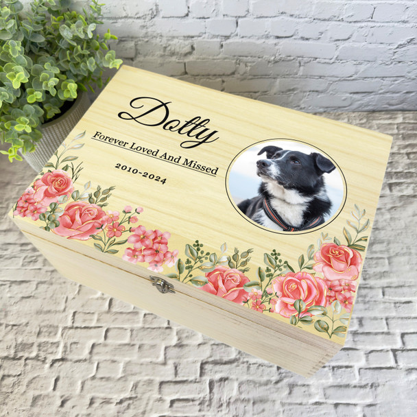 Pink Any Pet Round Photo Frame Pet Memorial Personalised Wooden Keepsake Box