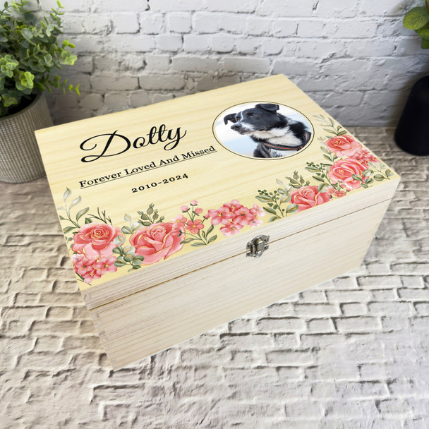 Pink Any Pet Round Photo Frame Pet Memorial Personalised Wooden Keepsake Box