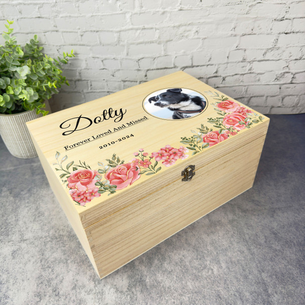 Pink Any Pet Round Photo Frame Pet Memorial Personalised Wooden Keepsake Box