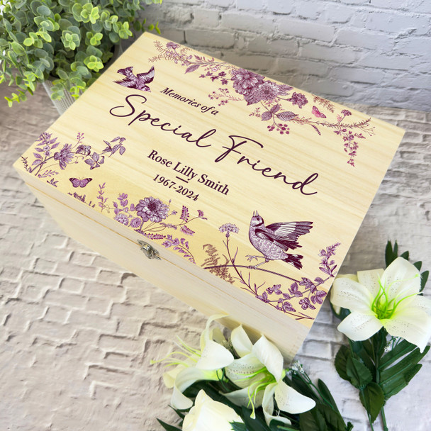 Pink Birds Special Friend Memories Memorial Personalised Wooden Keepsake Box