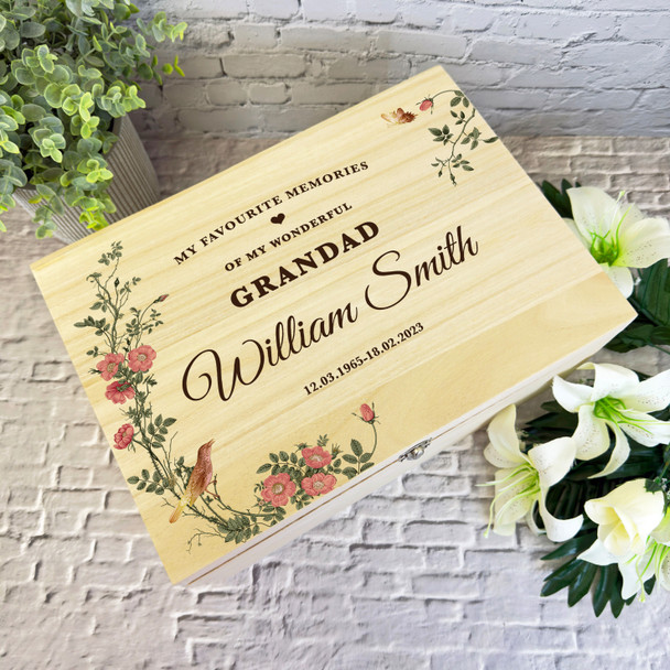 Wonderful Grandad Memories Vintage Memorial Personalised Wooden Keepsake Box