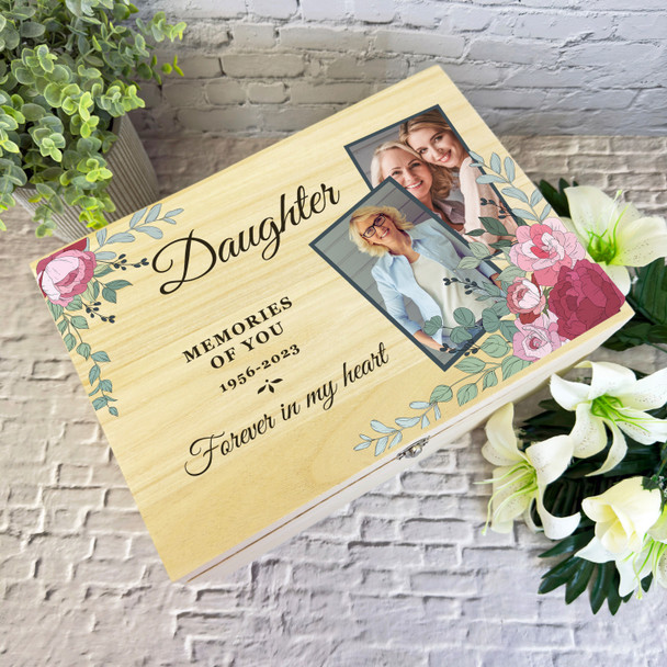 Daughter Pink Floral Photos Memorial Personalised Wooden Memory Keepsake Box