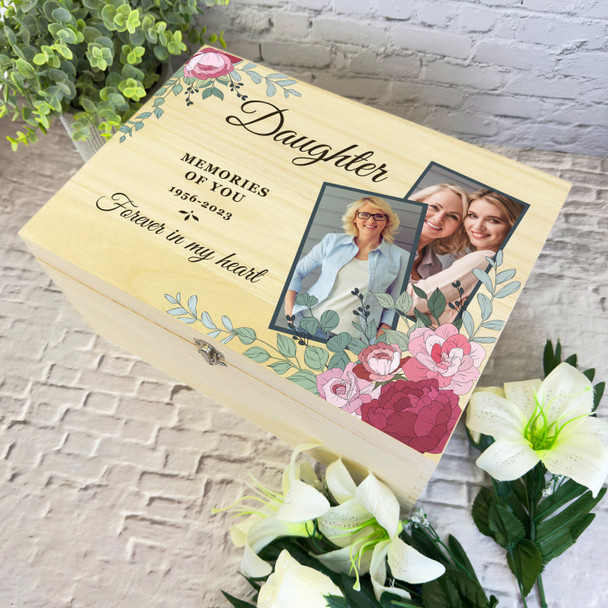 Daughter Pink Floral Photos Memorial Personalised Wooden Memory Keepsake Box