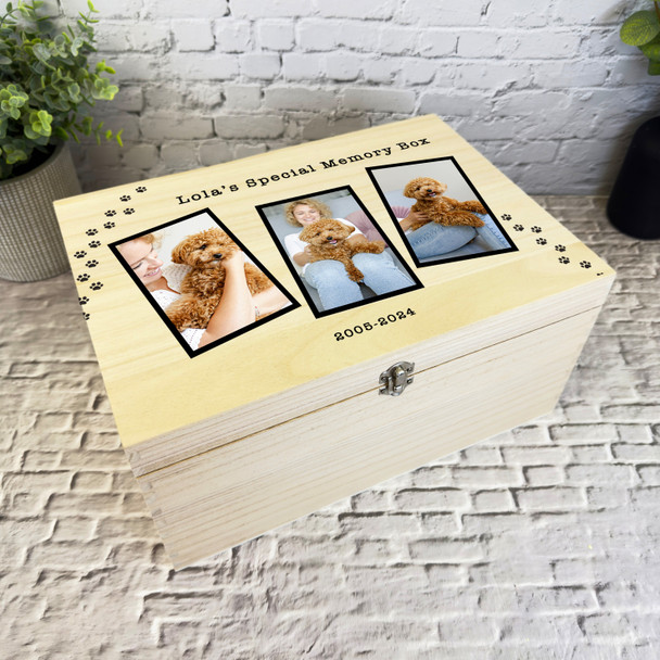 Paw Print Photo Pet Dog Cat Memorial Personalised Wooden Memory Keepsake Box