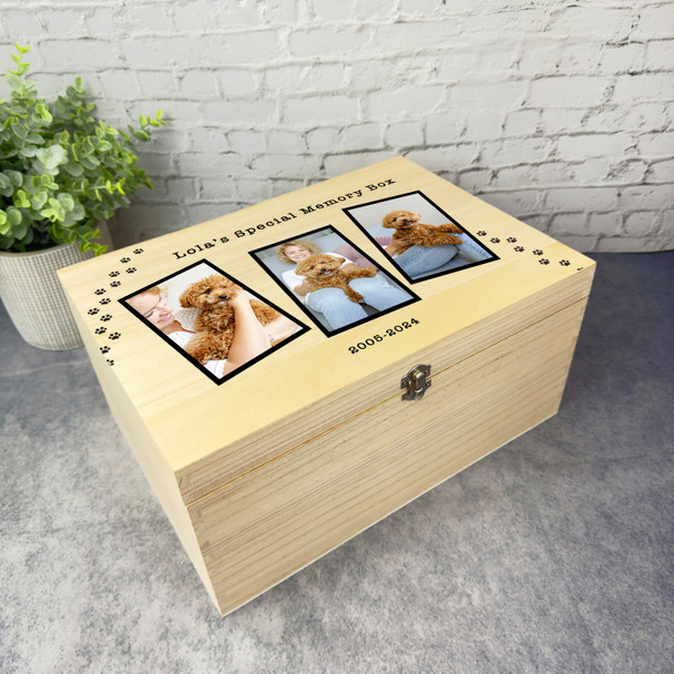 Paw Print Photo Pet Dog Cat Memorial Personalised Wooden Memory Keepsake Box