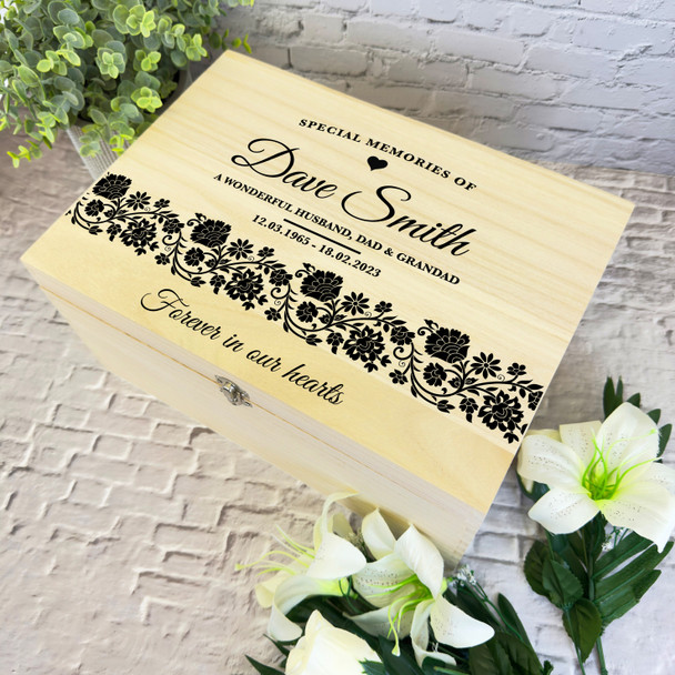 Black Pattern Special Memories Of Memorial Personalised Wooden Keepsake Box