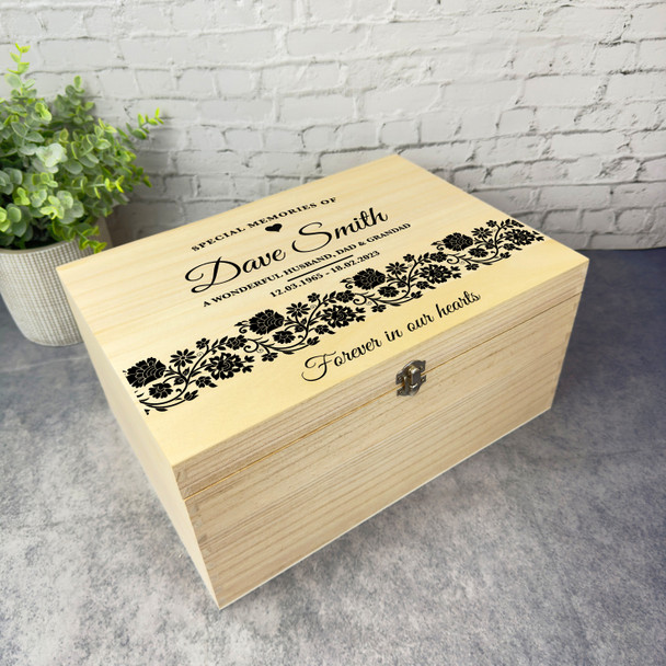 Black Pattern Special Memories Of Memorial Personalised Wooden Keepsake Box