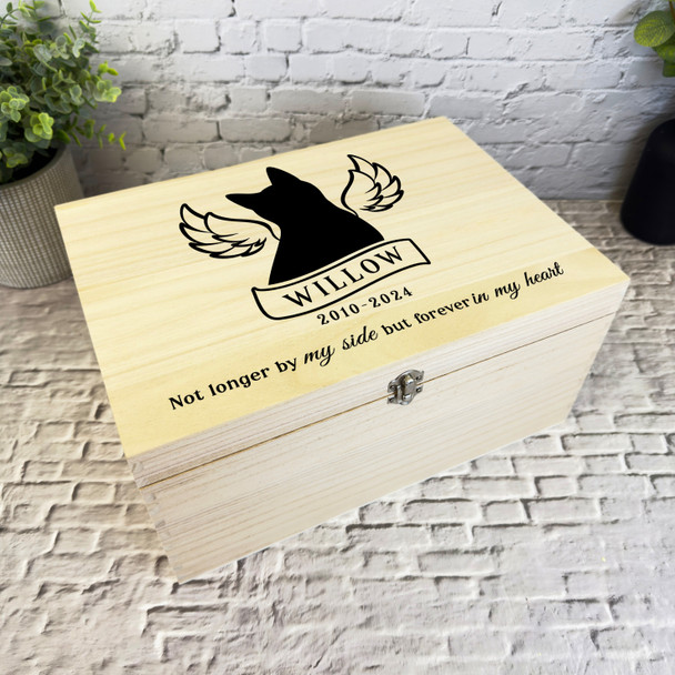 Cat Wings Forever In My Heart Pet Memorial Personalised Wooden Keepsake Box