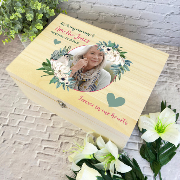 In Loving Memory Bird White Photo Memorial Personalised Wooden Keepsake Box