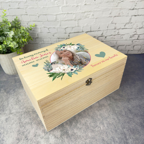 In Loving Memory Bird White Photo Memorial Personalised Wooden Keepsake Box