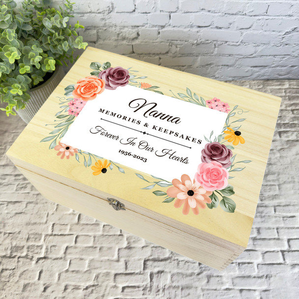 Nanna Memories Watercolour Floral Memorial Personalised Wooden Keepsake Box