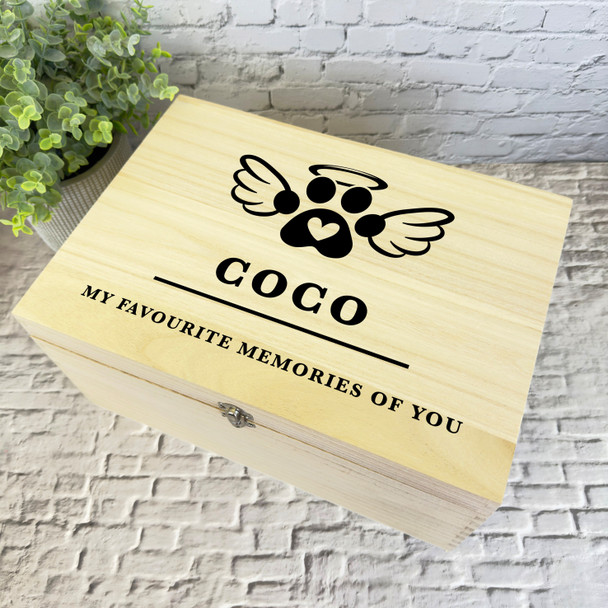 Paw Print With Wings Memories Pet Memorial Personalised Wooden Keepsake Box