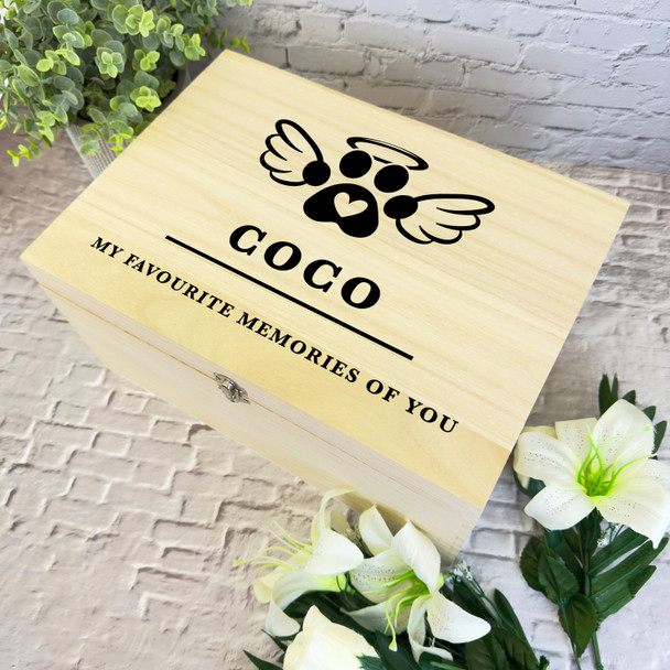 Paw Print With Wings Memories Pet Memorial Personalised Wooden Keepsake Box