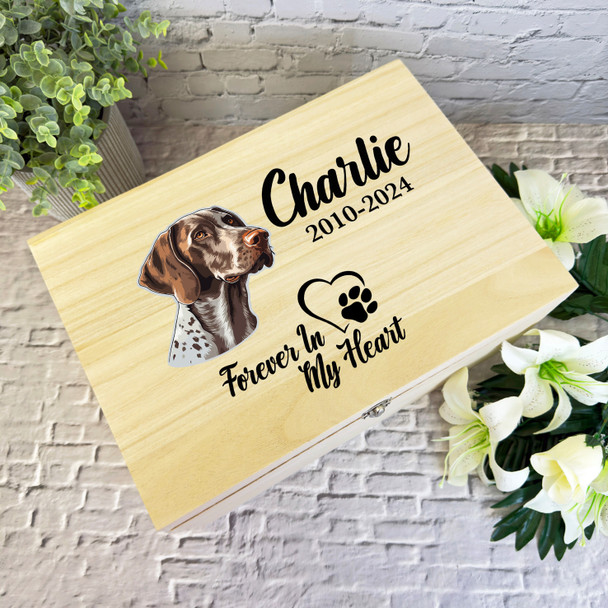 Shorthaired Pointer Dog Heart Pet Memorial Personalised Wooden Keepsake Box