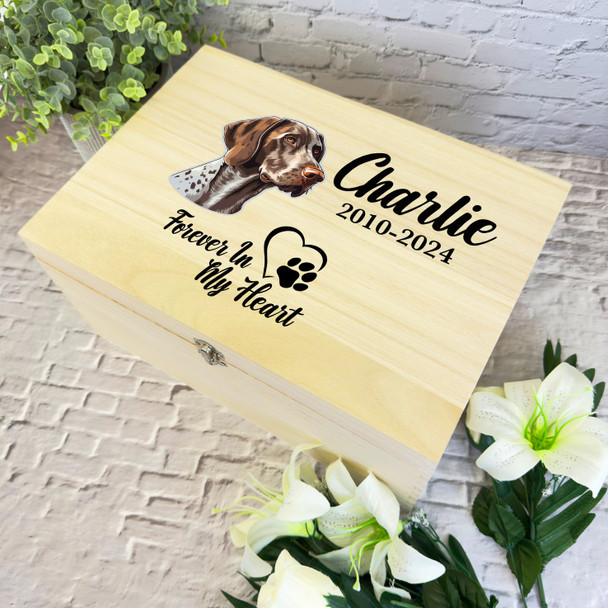 Shorthaired Pointer Dog Heart Pet Memorial Personalised Wooden Keepsake Box