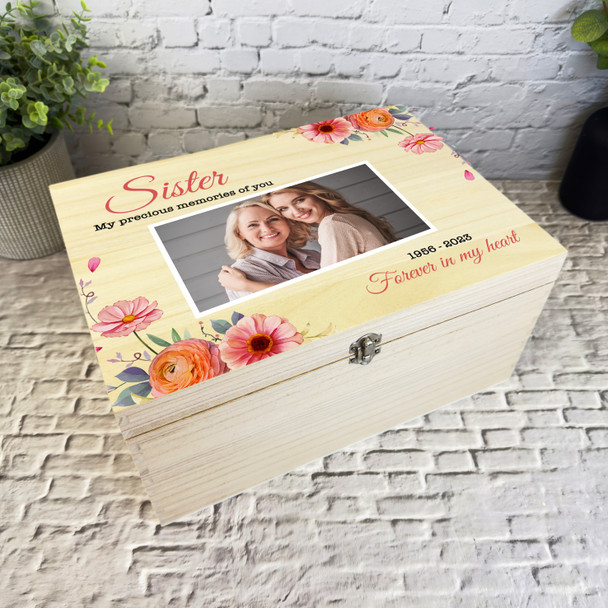 Sister Or Any Relation Pink Photo Memorial Personalised Wooden Keepsake Box