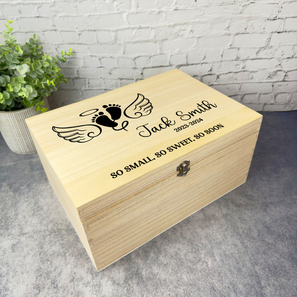 Baby Feet Wings Child Loss Memorial Personalised Wooden Memory Keepsake Box