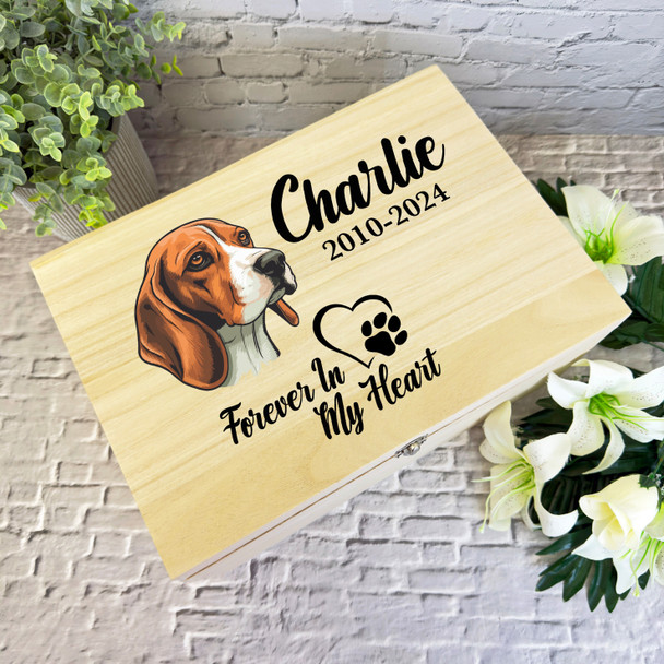 Beagle Paw Print Heart Pet Memorial Personalised Wooden Memory Keepsake Box