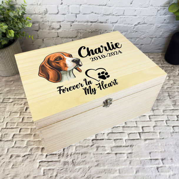 Beagle Paw Print Heart Pet Memorial Personalised Wooden Memory Keepsake Box