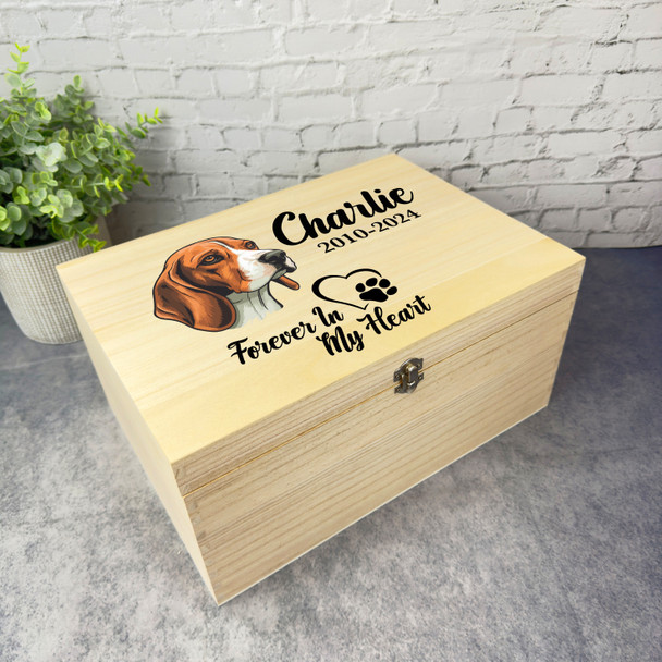 Beagle Paw Print Heart Pet Memorial Personalised Wooden Memory Keepsake Box