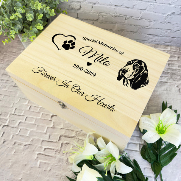 Heart Paw Print Basset Hound Pet Memorial Personalised Wooden Keepsake Box