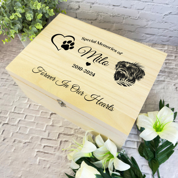 Heart Paw Print Shih Tzu Dog Pet Memorial Personalised Wooden Keepsake Box