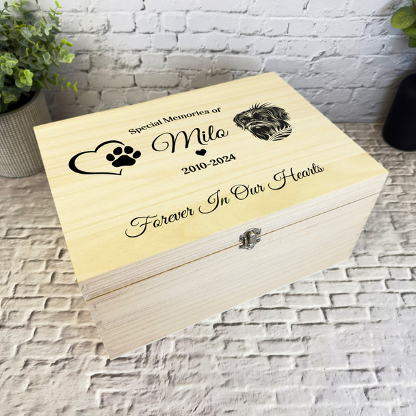 Heart Paw Print Shih Tzu Dog Pet Memorial Personalised Wooden Keepsake Box