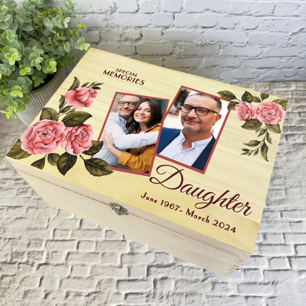 Memories Of Daughter Pink Photos Memorial Personalised Wooden Keepsake Box