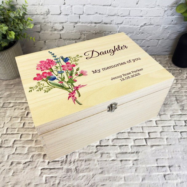 Memories Of You Daughter Bouquet Memorial Personalised Wooden Keepsake Box