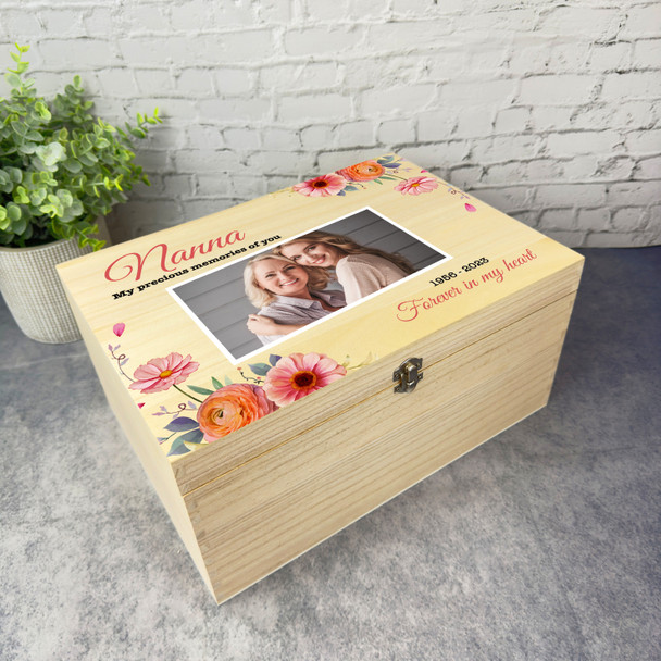 Nanna Or Any Relation Pink Photo Memorial Personalised Wooden Keepsake Box