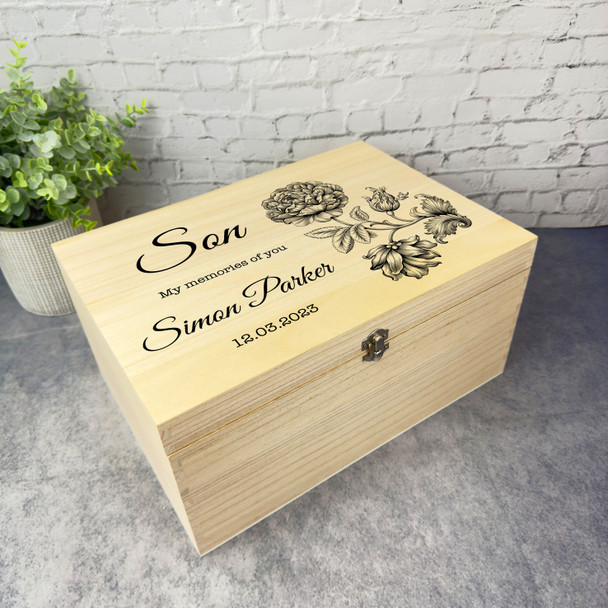 Son Memories Of You Black Flower Memorial Personalised Wooden Keepsake Box