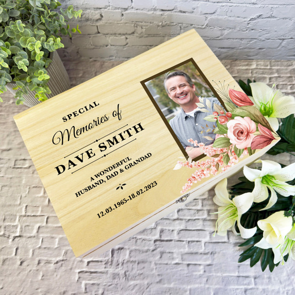 Wonderful Dad Husband Grandad Photo Memorial Personalised Wooden Keepsake Box