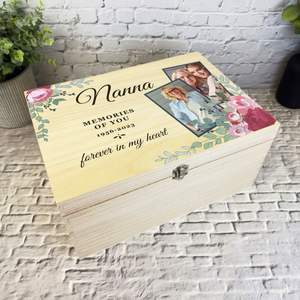 Nanna Pink Floral Photos Memorial Personalised Wooden Memory Keepsake Box