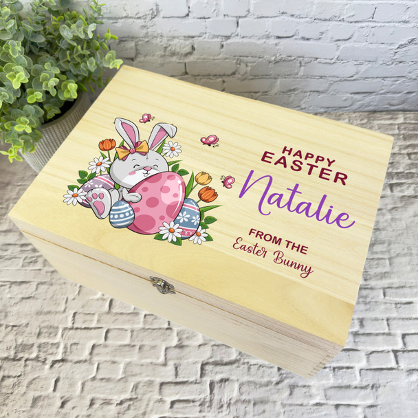 Eater Bunny With Eggs Easter Hamper Gift Personalised Wooden Memory Keepsake Box