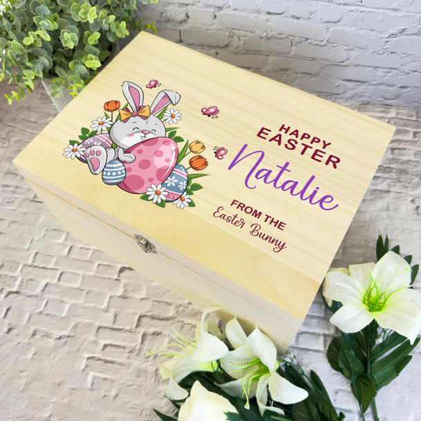 Eater Bunny With Eggs Easter Hamper Gift Personalised Wooden Memory Keepsake Box