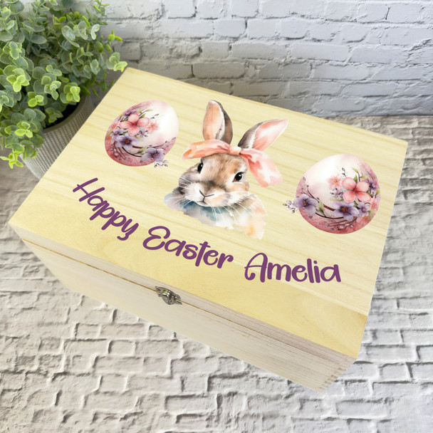 Happy Easter Gift Bunny Egg Hamper Treat Wooden Memory Personalised Keepsake Box