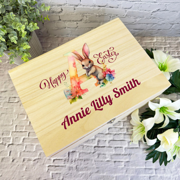 Bunny Name Initial Letter A Easter Hamper Gift Personalised Wooden Keepsake Box