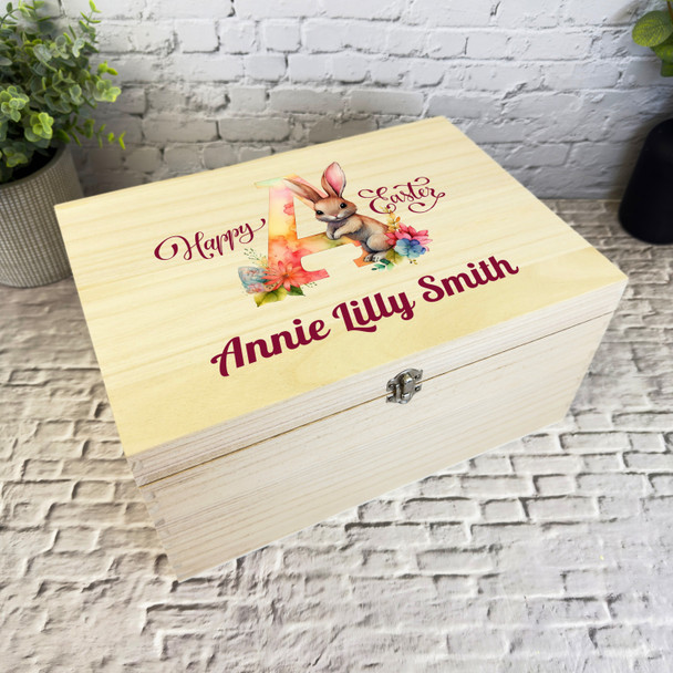 Bunny Name Initial Letter A Easter Hamper Gift Personalised Wooden Keepsake Box