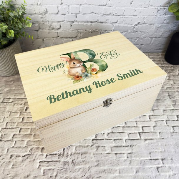 Bunny Name Initial Letter B Easter Hamper Gift Personalised Wooden Keepsake Box