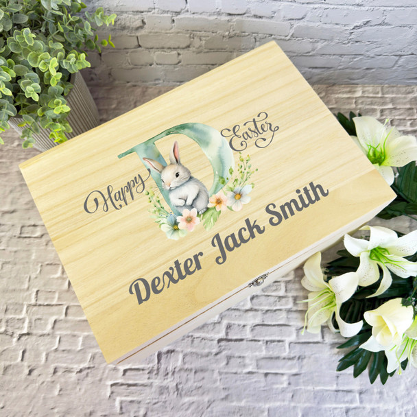 Bunny Name Initial Letter D Easter Hamper Gift Personalised Wooden Keepsake Box