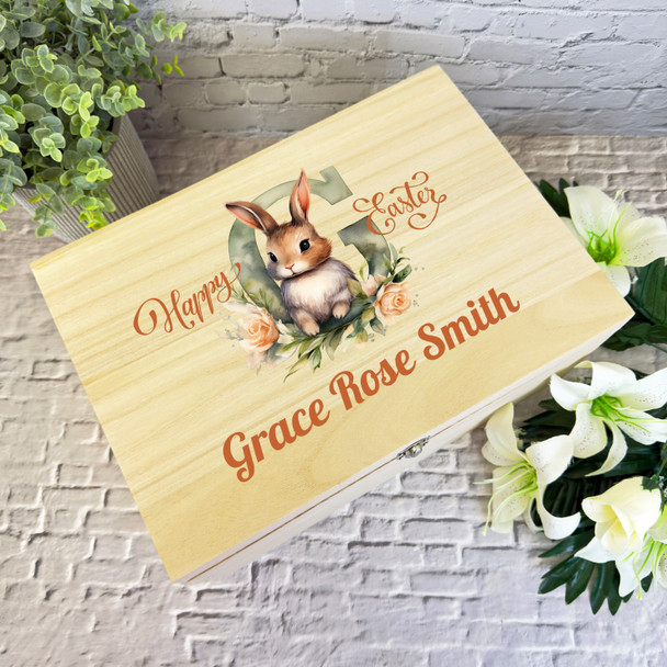 Bunny Name Initial Letter G Easter Hamper Gift Personalised Wooden Keepsake Box