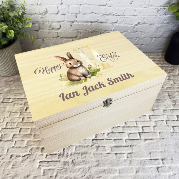 Bunny Name Initial Letter H Easter Hamper Gift Personalised Wooden Keepsake Box