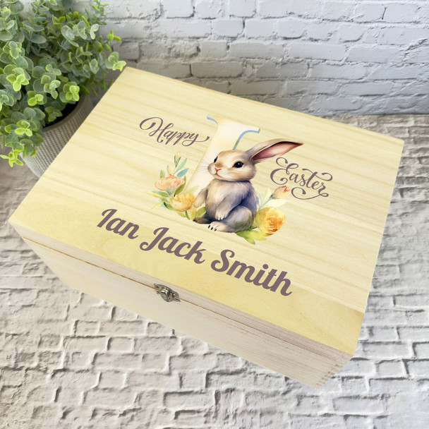 Bunny Name Initial Letter I Easter Hamper Gift Personalised Wooden Keepsake Box