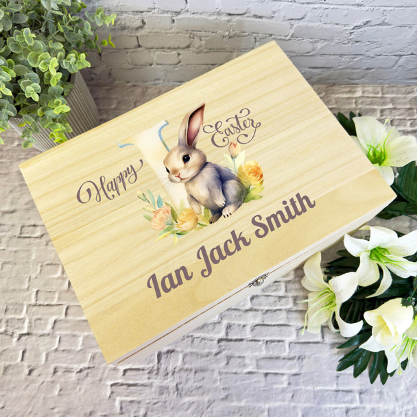 Bunny Name Initial Letter I Easter Hamper Gift Personalised Wooden Keepsake Box