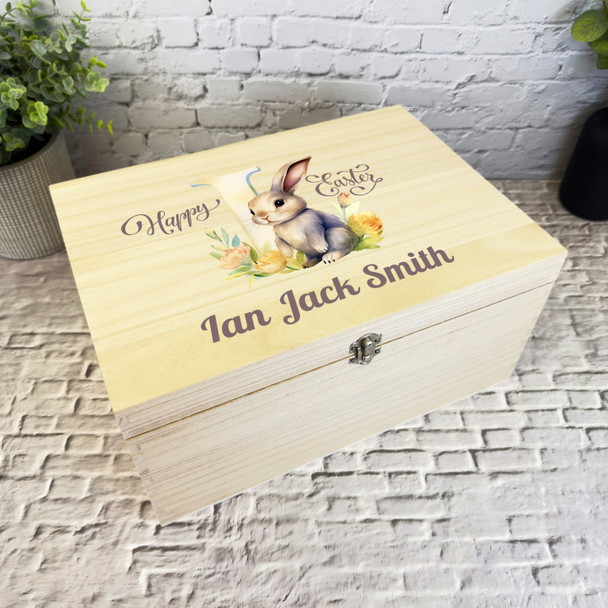 Bunny Name Initial Letter I Easter Hamper Gift Personalised Wooden Keepsake Box