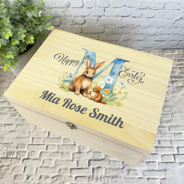 Bunny Name Initial Letter M Easter Hamper Gift Personalised Wooden Keepsake Box