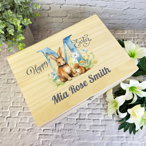 Bunny Name Initial Letter M Easter Hamper Gift Personalised Wooden Keepsake Box