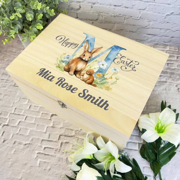 Bunny Name Initial Letter M Easter Hamper Gift Personalised Wooden Keepsake Box